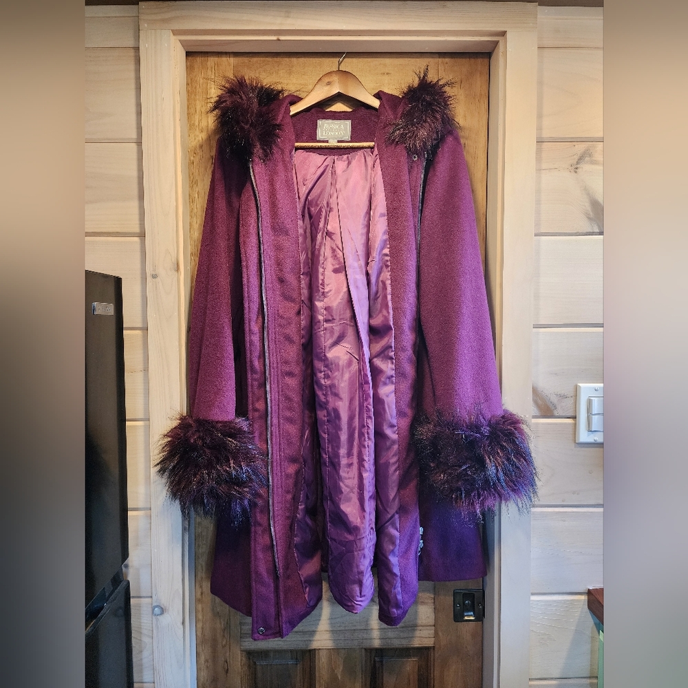Jessica London Purple Faux-Fur Trim Peacoat